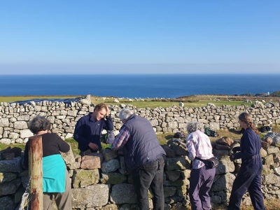 Conservation volunteers dry-stone walling