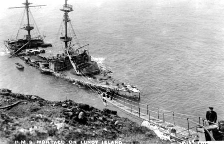 Postcard showing the walkway to the wrecked Montagu